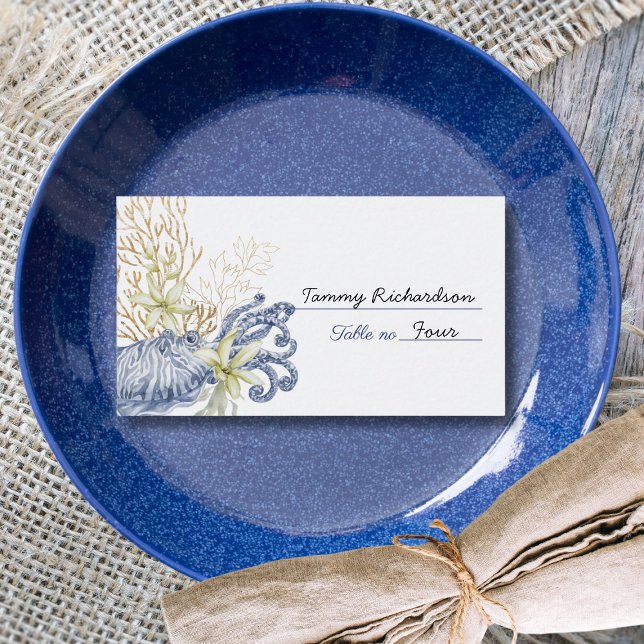 Carte De Placement Coastal Wedding Blue & Gold Place Card (Coastal Wedding Blue & Gold Place Card)