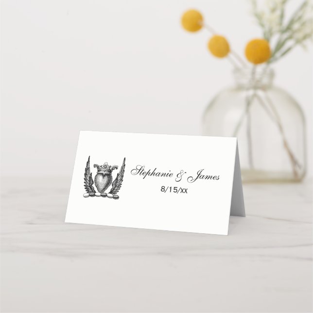 Carte De Placement Coeur héraldique avec ailes Armoiries Crest (Devant)