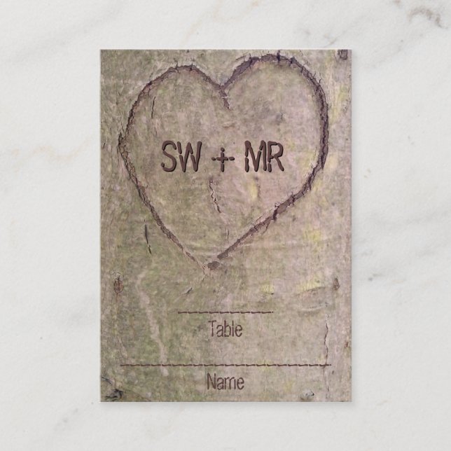 Carte De Placement Coeur sculpté dans l'arbre, personnalisation de la (Devant)