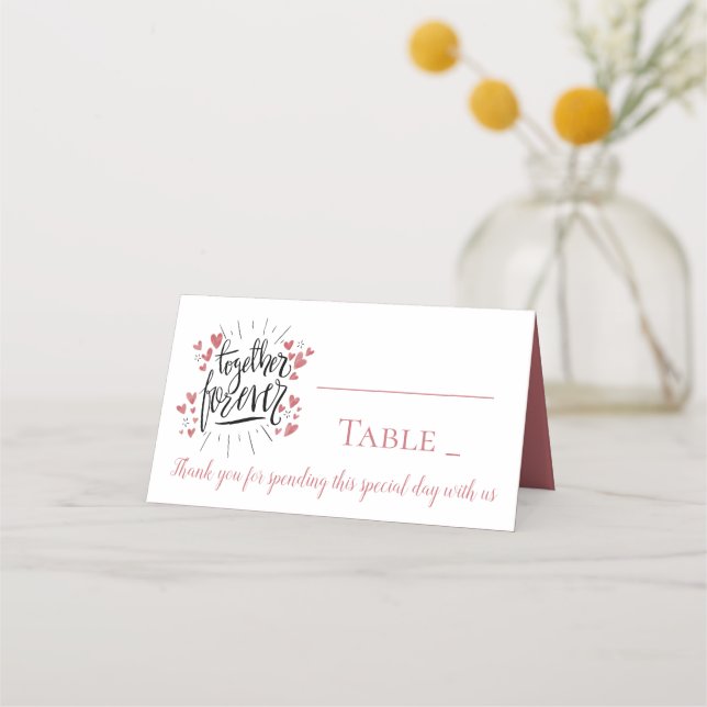Carte De Placement Coeurs roses ensemble pour toujours Merci Mariage (Devant)