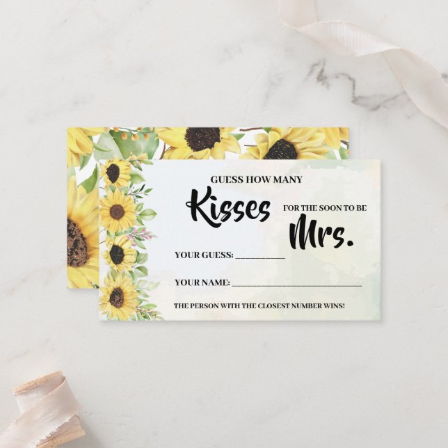 Carte De Placement Combien de baisers pour Mme Sunflower Shower Game  (Devant/Arrière en situation)