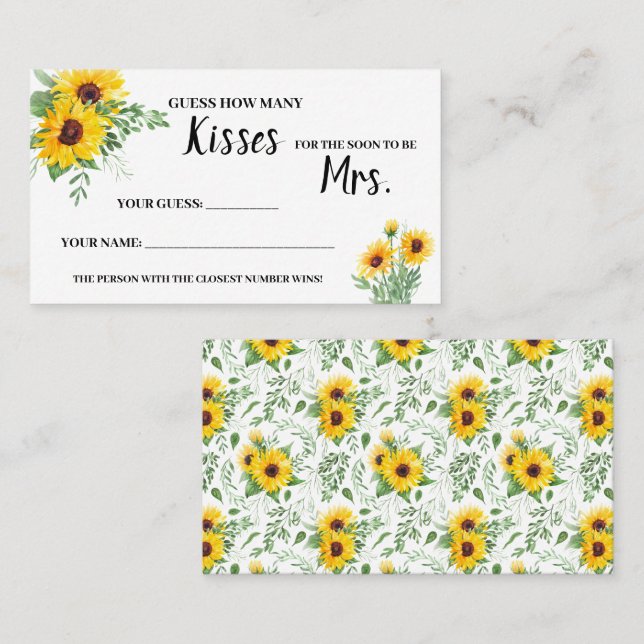 Carte De Placement Combien de baisers pour Mme Sunflower Shower Game  (Devant / Derrière)