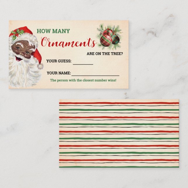 Carte De Placement Combien d'ornements Père Noël Christmas Game Card (Devant / Derrière)