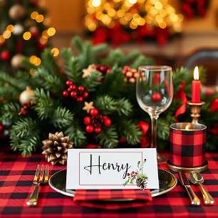 Carte De Placement Cône de pin et Noël de houx
