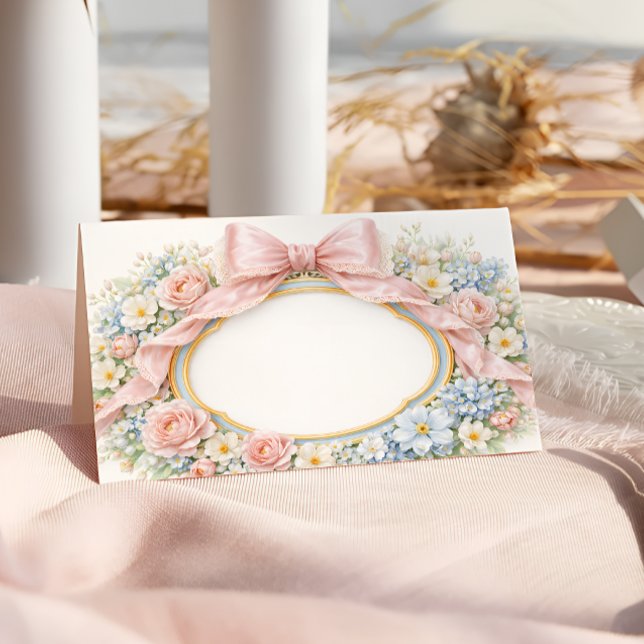 Carte De Placement Coquette Pink Bow Floral  (Créateur téléchargé)