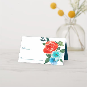 Carte De Placement Corail et Aqua Floral Mariage