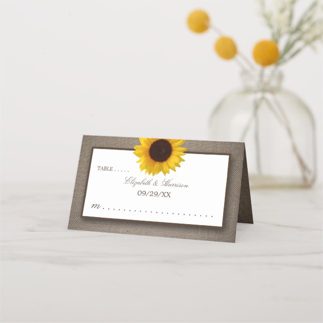 Carte De Placement Country Rustic Tournesol & Mariage Burlap (Devant)