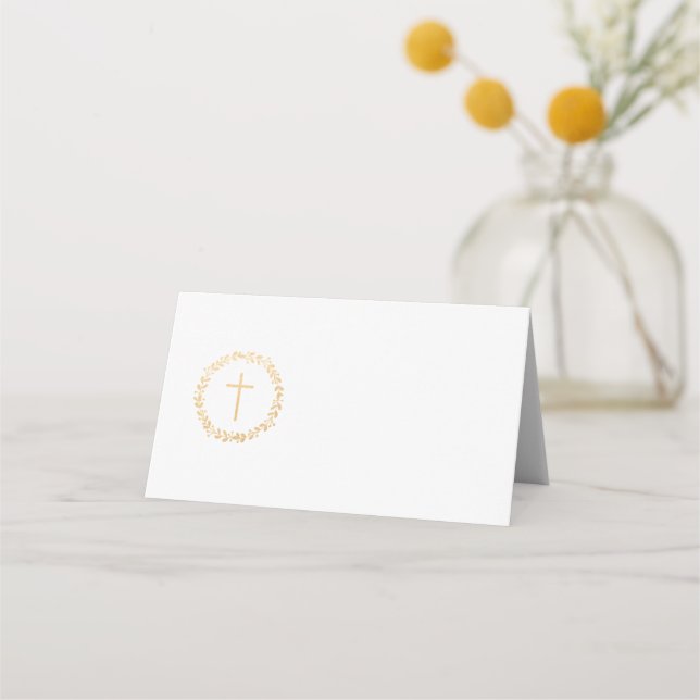 Carte De Placement Courbe en or Faux simple avec croix (Devant)