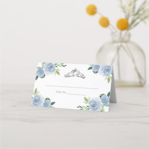Carte De Placement Couronne argentée Fête de Quinceañera florale bleu
