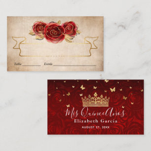 Carte De Placement Couronne Élégante de Luxe Rouge Vintage en Or Rose