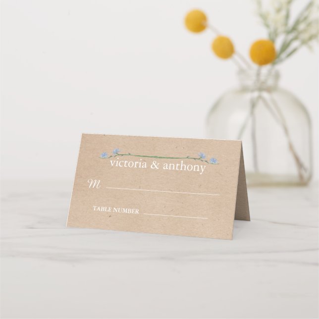 Carte De Placement Couronne fleur sauvage Sur Mariage campagnard Kraf (Devant)