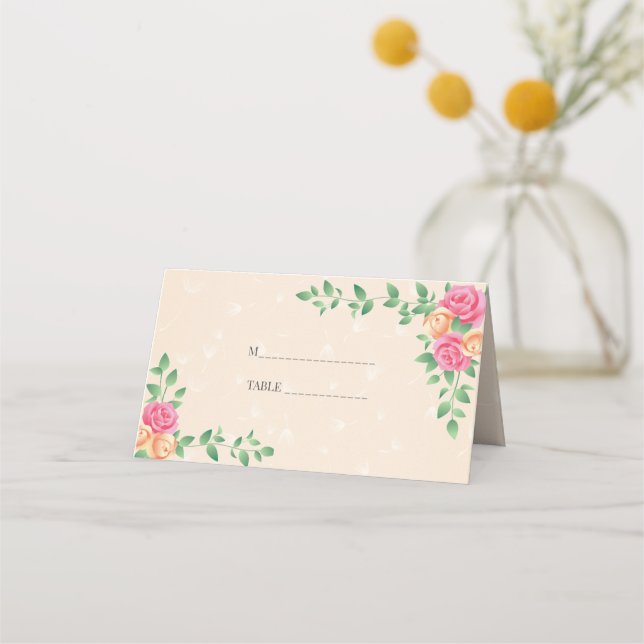 Carte De Placement Couronne Rose colorée (Devant)