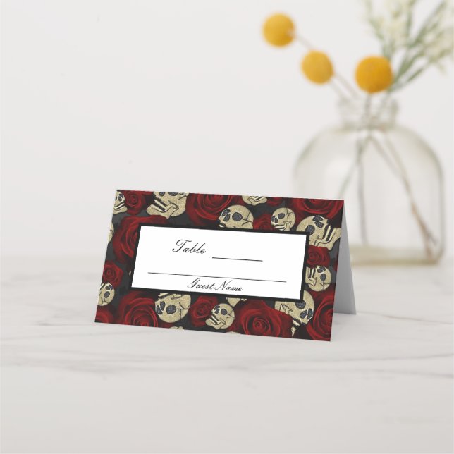 Carte De Placement Crânes de roses rouges Noir Floral Gothique Numéro (Dos)