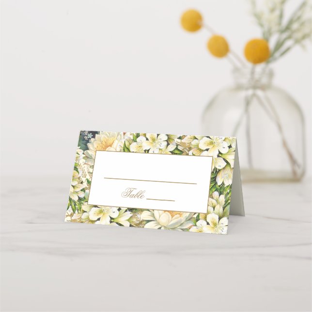 Carte De Placement Cream Gold Floral Art Nouveau Mariage (Devant)