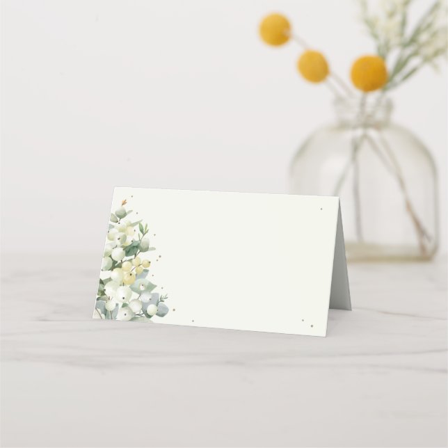 Carte De Placement Crème Snowberry+Eucalyptus Mariage d'hiver (Devant)