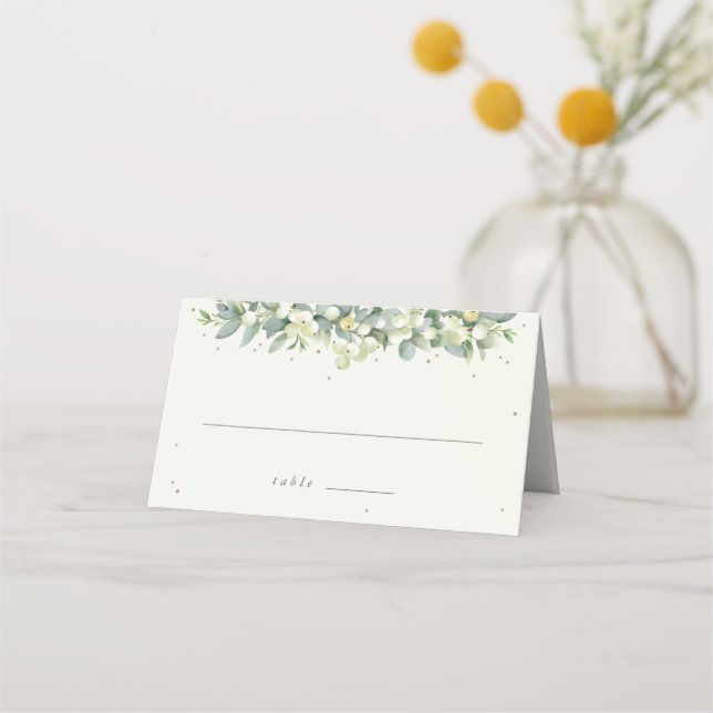 Carte De Placement Crème Snowberry+Eucalyptus Mariage d'hiver plié (Devant)