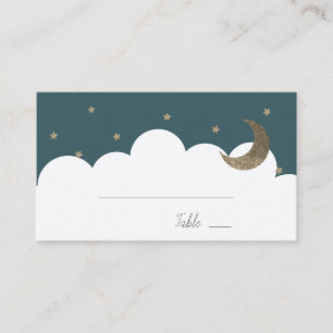 Carte De Placement Crescent Moon & Stars Marine Blue Boy Place Card