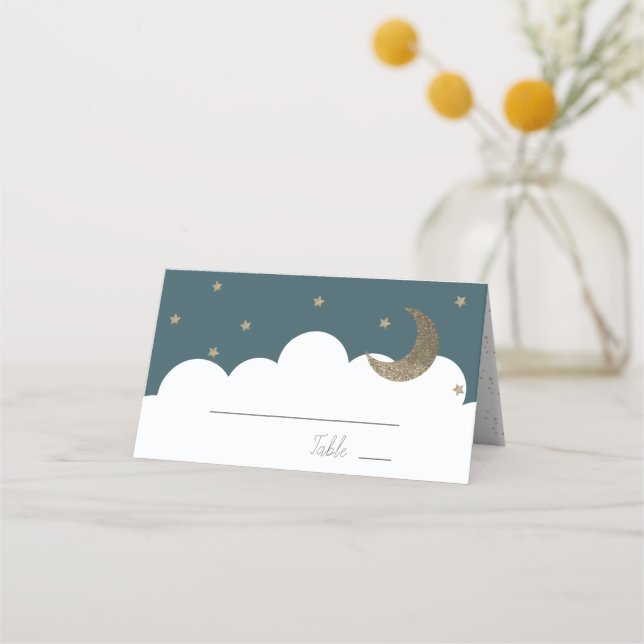 Carte De Placement Crescent Moon & Stars Marine Blue Place Card (Devant)