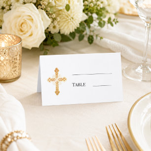 Carte De Placement Croix dorée blanche simple