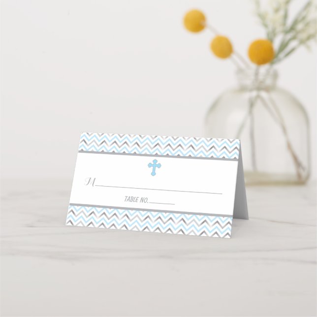 Carte De Placement Cross Place Card-Blue & Silver (Devant)