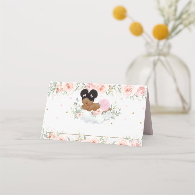 Carte De Placement Cute Africain Afro Puff rose Floral Douche Anniver (Devant)
