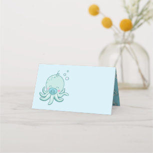 Carte De Placement Cute Baby shower Octopus Kawaii Blue Boy