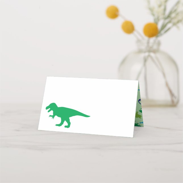 Carte De Placement Cute Dinosaur Baby shower Dino Blue et Green Boy (Devant)