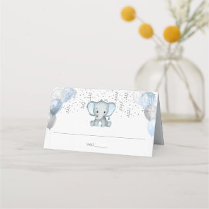 Carte De Placement Cute Elephant Boy Balloons Baby shower Nom du clie