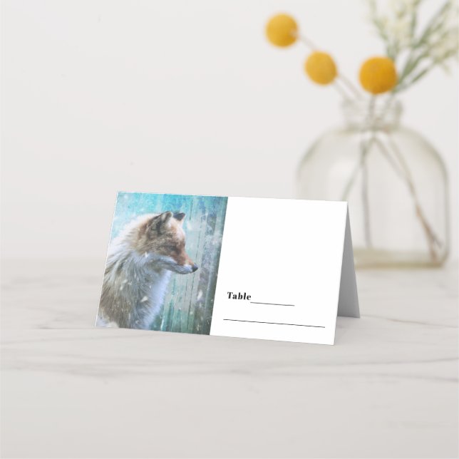 Carte De Placement Cute Furry Fox sur Blue Grunge Arrière - plan Tabl (Devant)