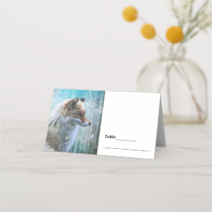 Carte De Placement Cute Furry Fox sur Blue Grunge Arrière - plan Tabl