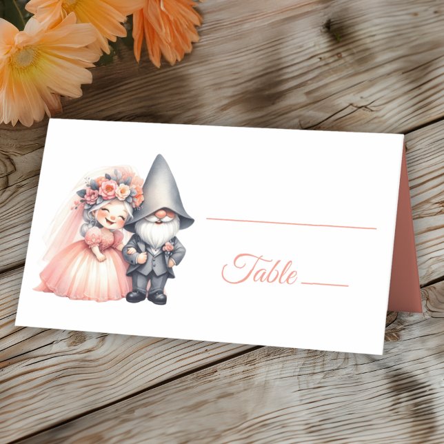 Carte De Placement Cute Garden Gnome Rustique Orange Mariage d'été (Créateur téléchargé)