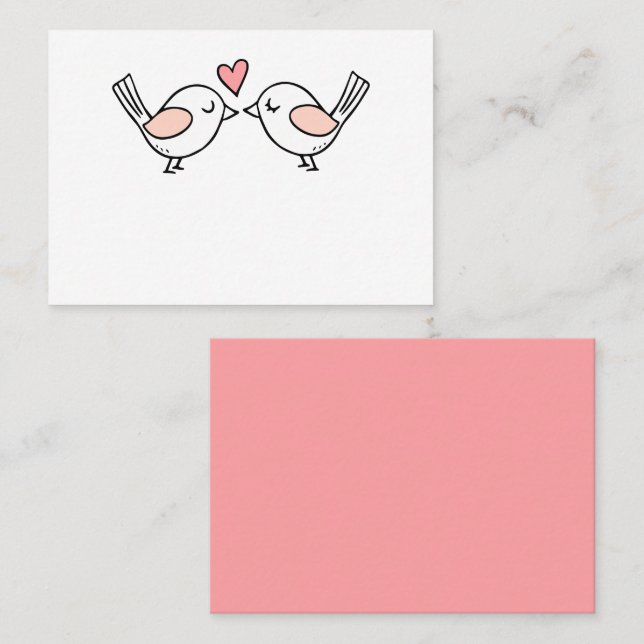 Carte De Placement Cute Inséparables rose blanc Lovebirds Mariage Pla (Devant / Derrière)