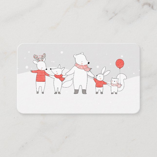 Carte De Placement Cute Ours Polaire et amis Fête de Vacances (Devant)