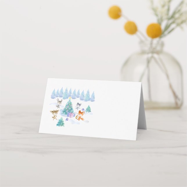 Carte De Placement Danse Animaux de forêt Noël Aquarelle (Devant)