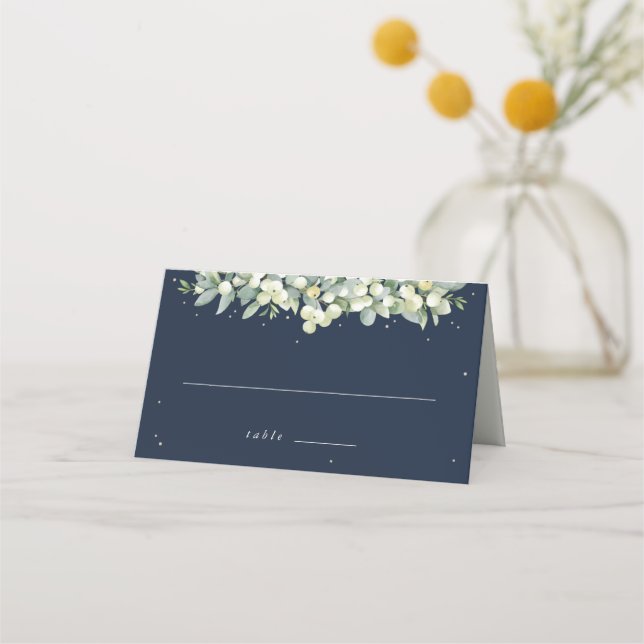 Carte De Placement Dark Navy Snowberry+Eucalyptus Mariage (Devant)