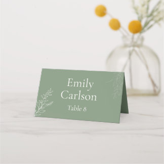 Carte De Placement Dark Sage Green Botanical Place Card