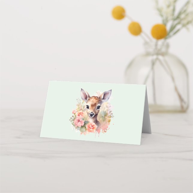 Carte De Placement De Beaux Cerfs Entourés De Roses (Devant)