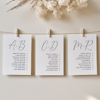Carte de placement de mariage alphabétique en call