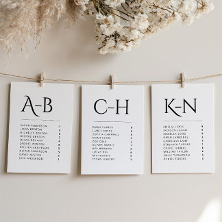 Carte de placement de mariage alphabétique individ