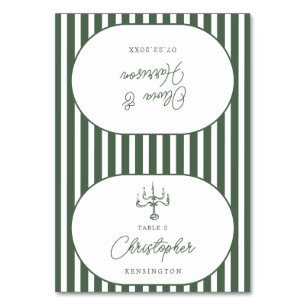 Carte de placement de mariage cabane rayée vert fo