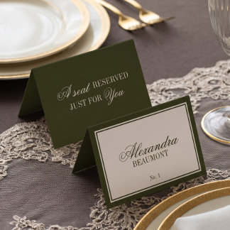 Carte de placement de mariage vert olive classique