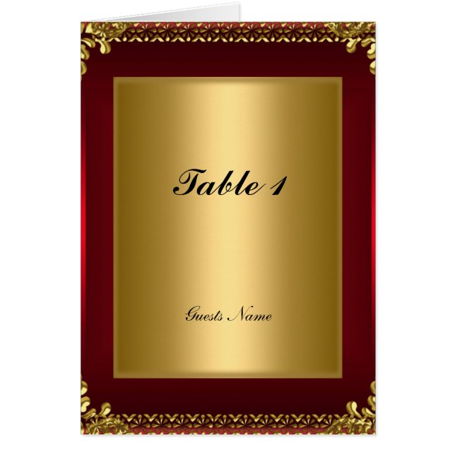 Carte de placement de table et menu or et rouge (Devant)