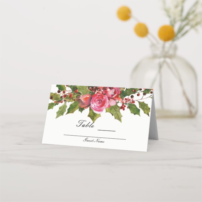 Carte De Placement Décembre Mariage d'hiver Holly Berries Table flora (Dos)