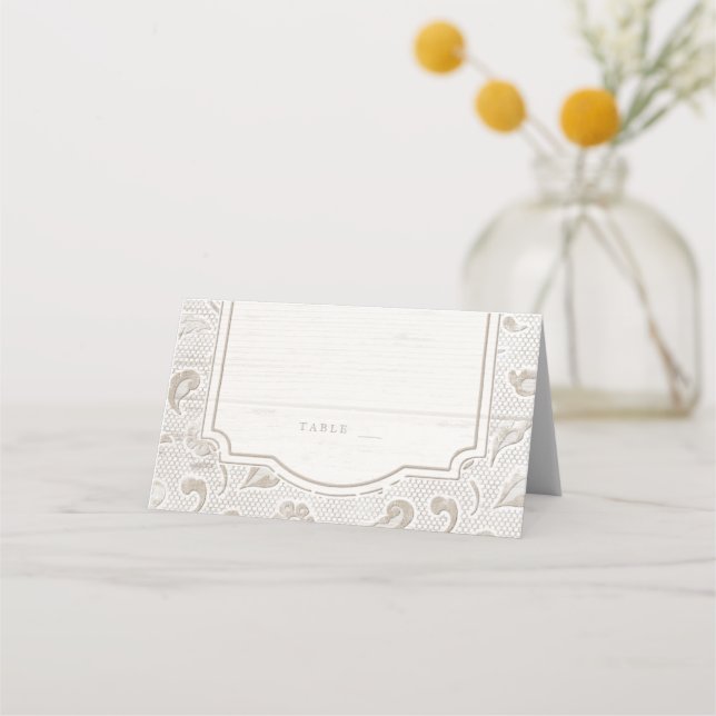 Carte De Placement Dentelle blanche bois mariage campagnard rustique  (Devant)