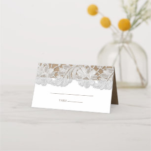 Carte De Placement Dentelle blanche   Kraft Papier Mariage Table Cart