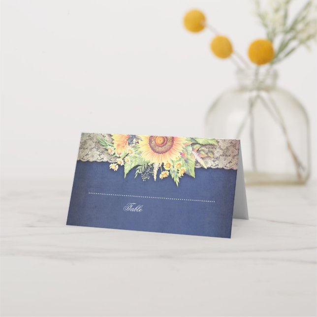 Carte De Placement Dentelle et tournesols Mariage rustique de la mari (Devant)
