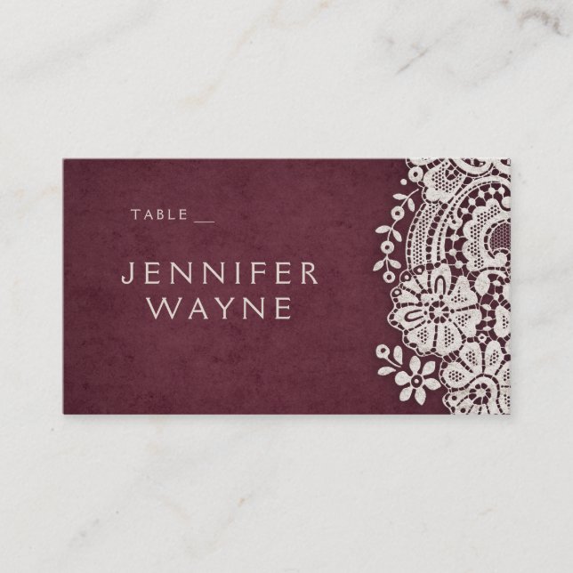 Carte De Placement Dentelle vintage de Bourgogne mariage rustique car (Devant)