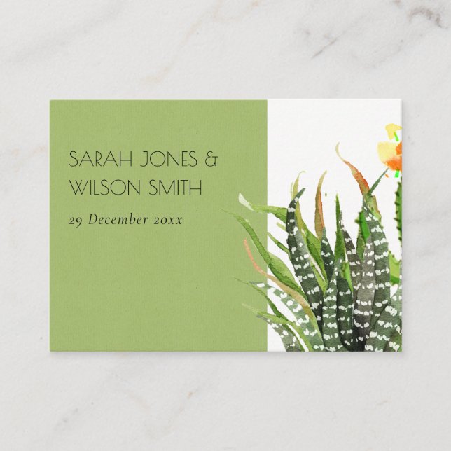 CARTE DE PLACEMENT DÉSERT MODERNE CACTUS JARDIN FLEURI COULEUR D'EAU (Devant)