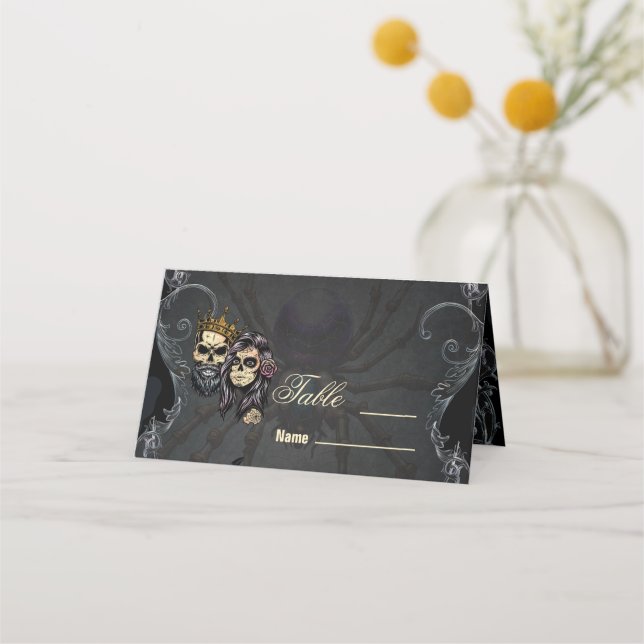 Carte De Placement Design mariage gothique foncé avec crânes (Devant)
