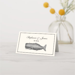 Carte De Placement Dessin de baleine sur ivoire du XIXe siècle antiqu
